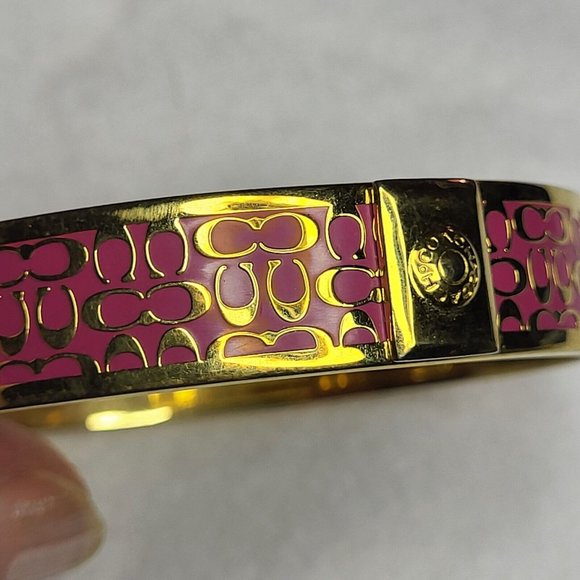 Coach Gold Pink Metal Bangle Bracelet 1/2" Wide Stamped .......415 - Picture 5 of 9